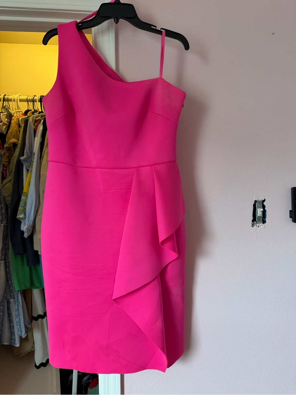 Eliza J One-Shoulder Hot Pink Cocktail Dress